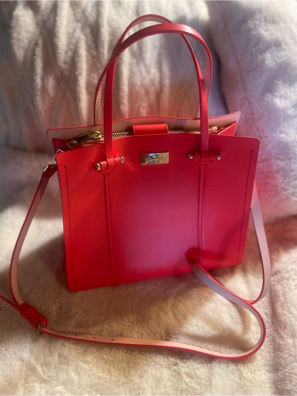 Structured Red Tote Bag with Removable Shoulder Strap